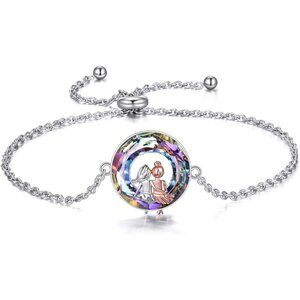 Purple Crystal Sisters Bracelet Sterling Silver 2 Sister Anklets